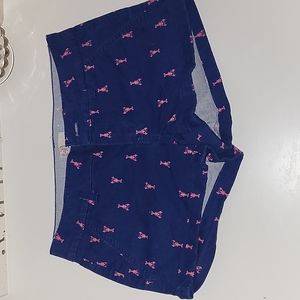 EUC SO Chino shortie shorts in navy and coral lobsters, sz 1